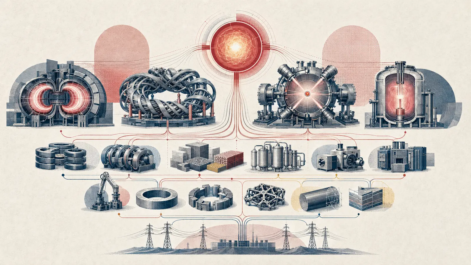 Editorial visualization connecting several fusion systems through shared infrastructure